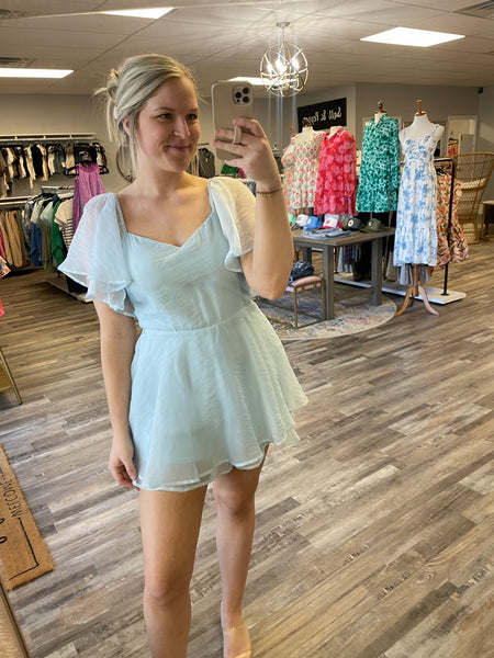 Sweetheart Sheer Overlay Dress - Blue