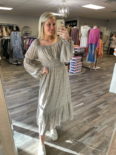 Floral Midi Dress - Taupe