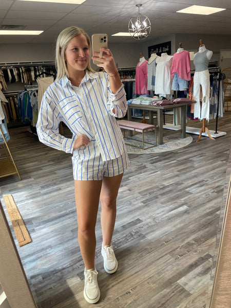 Striped Poplin Shorts - White/Blue