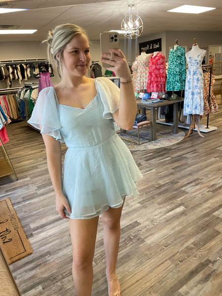 Sweetheart Sheer Overlay Dress - Blue