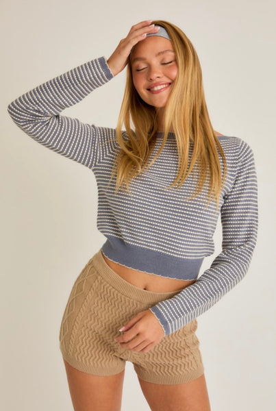 Striped Boat Neck Sweater - Blue/Cream